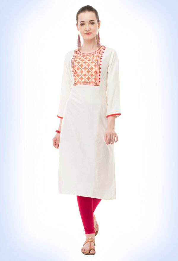 Cream PolySilk Embroidred Stylish  Straight Kurta, Kurti for Women