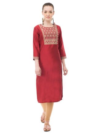 Maroon PolySilk Embroidred Stylish  Straight Ladies Kurta