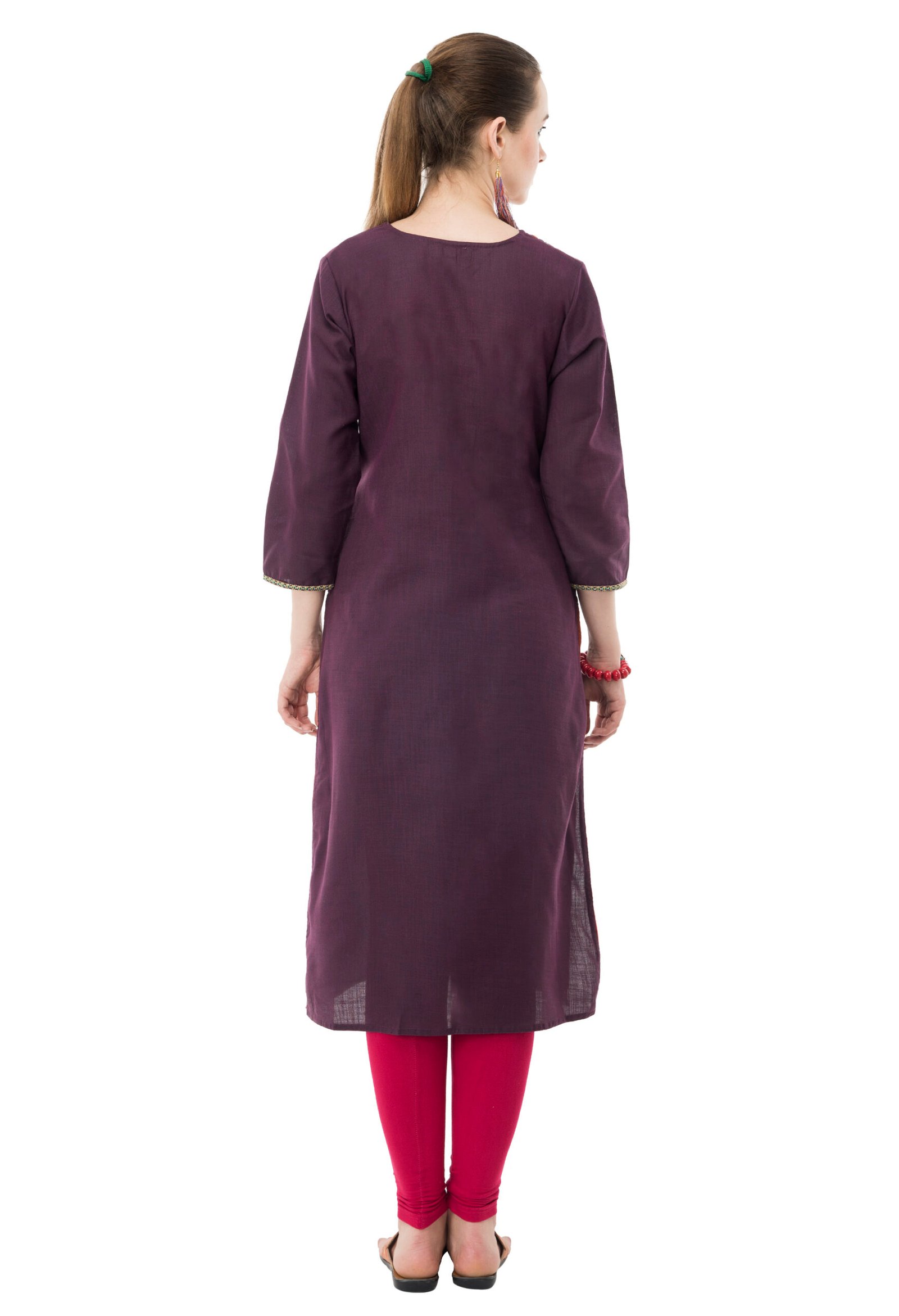 Dark Purple Poly Rayon multi color Embroidred Straight ladies Kurta - Image 2
