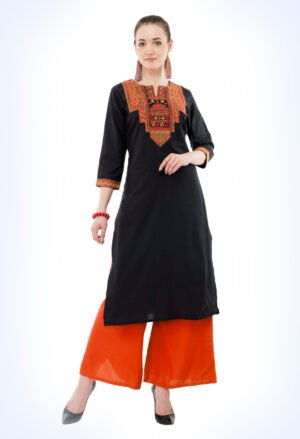 Black Cotton Embroidred Stylish  Straight Ladies Kurta