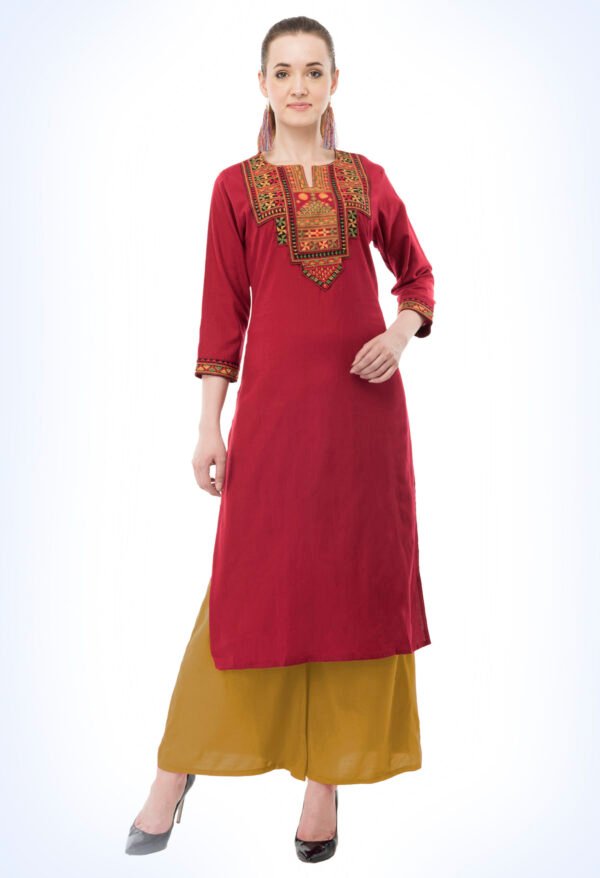 Maroon Pure Cotton Embroidred Stylish  Straight Kurta for Women