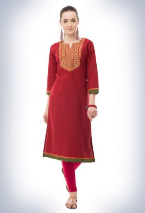 Maroon Poly Spun Embroidred Stylish  Straight Kurta for Women