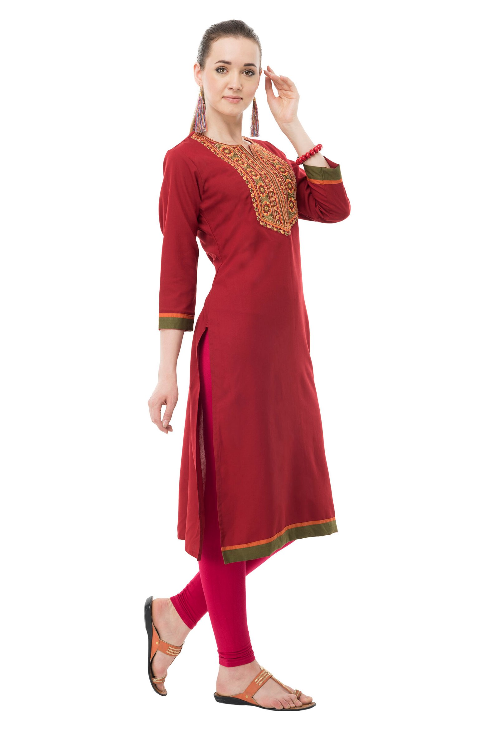 Maroon Poly Spun Embroidred Stylish Straight Kurta for Women - Image 3