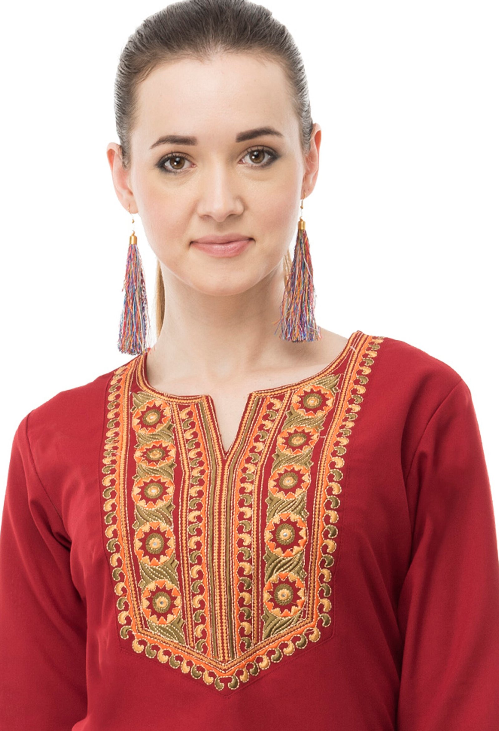 Maroon Poly Spun Embroidred Stylish Straight Kurta for Women - Image 2