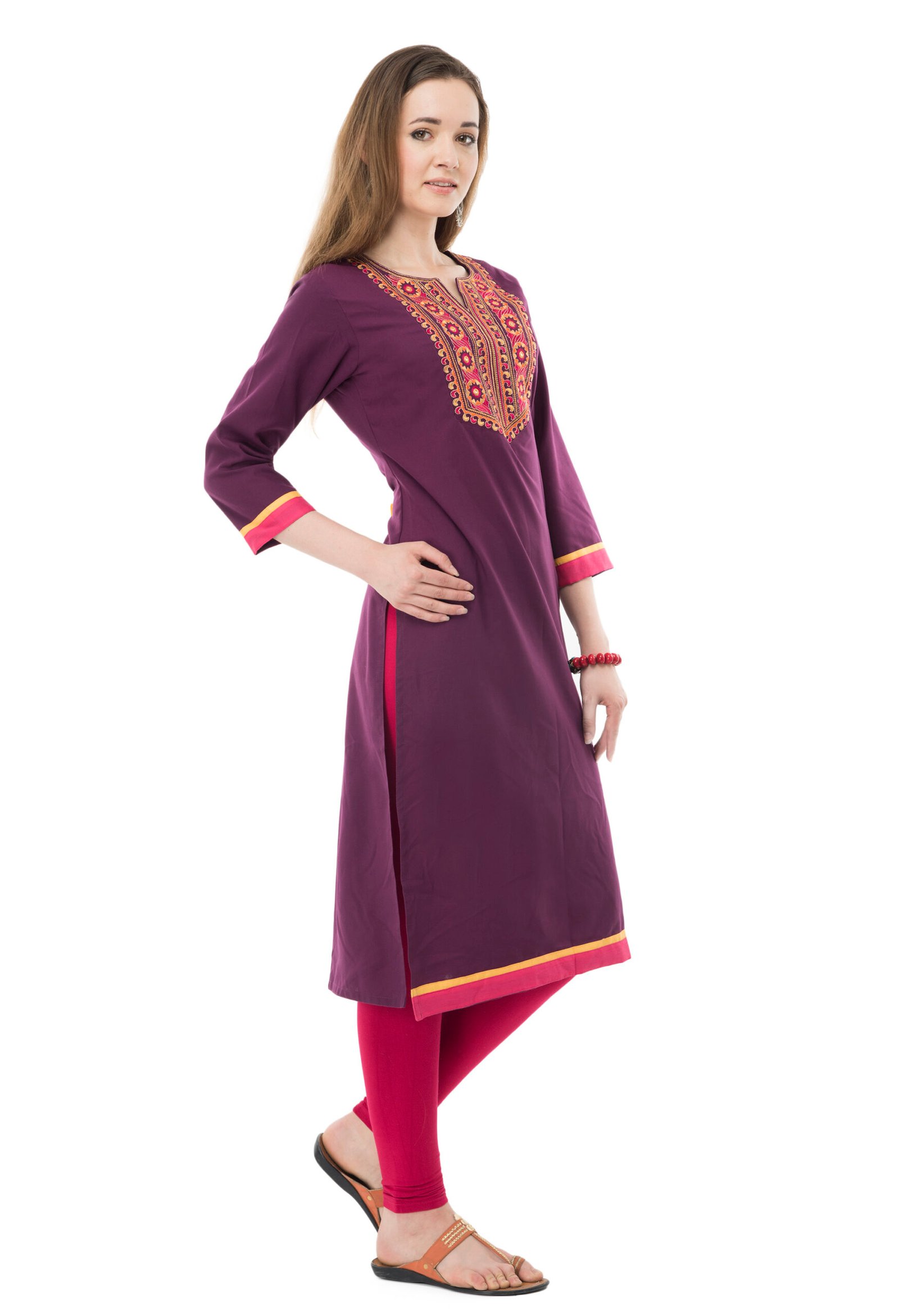 Dark Purple Poly Spun Embroidred Stylish Straight Kurta, Kurti for Women - Image 3