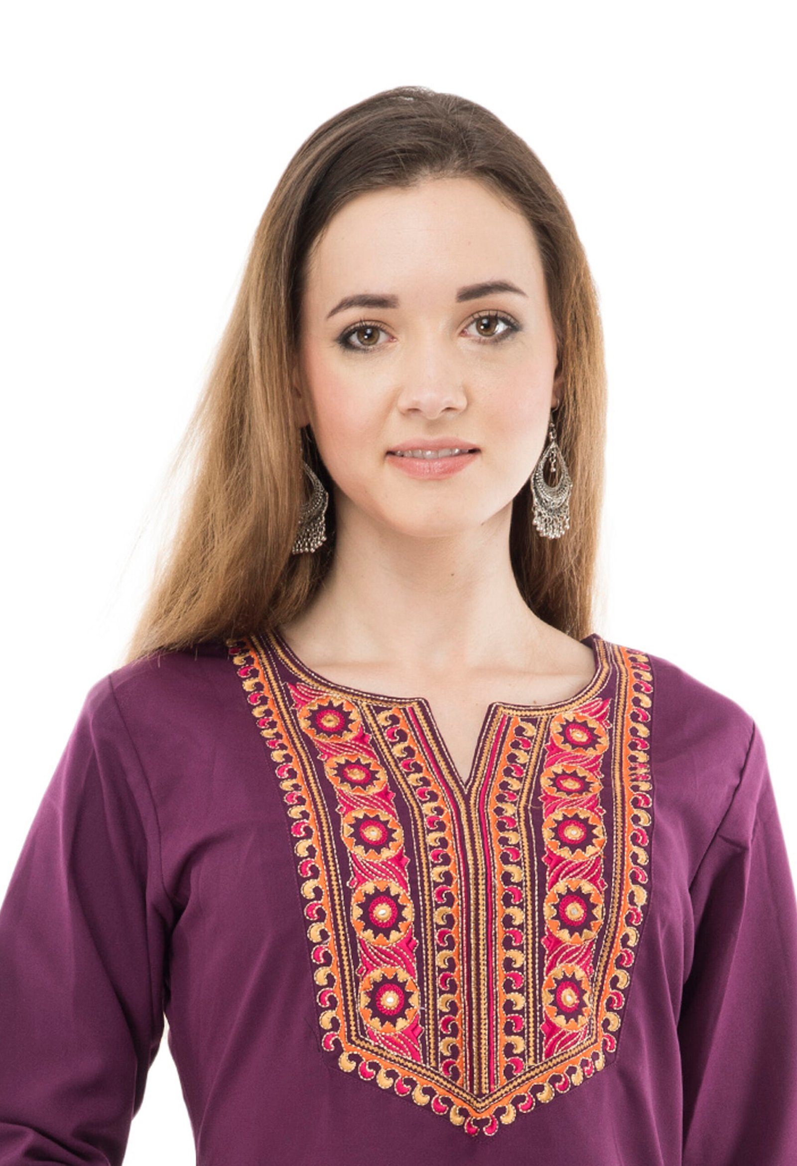 Dark Purple Poly Spun Embroidred Stylish Straight Kurta, Kurti for Women - Image 2