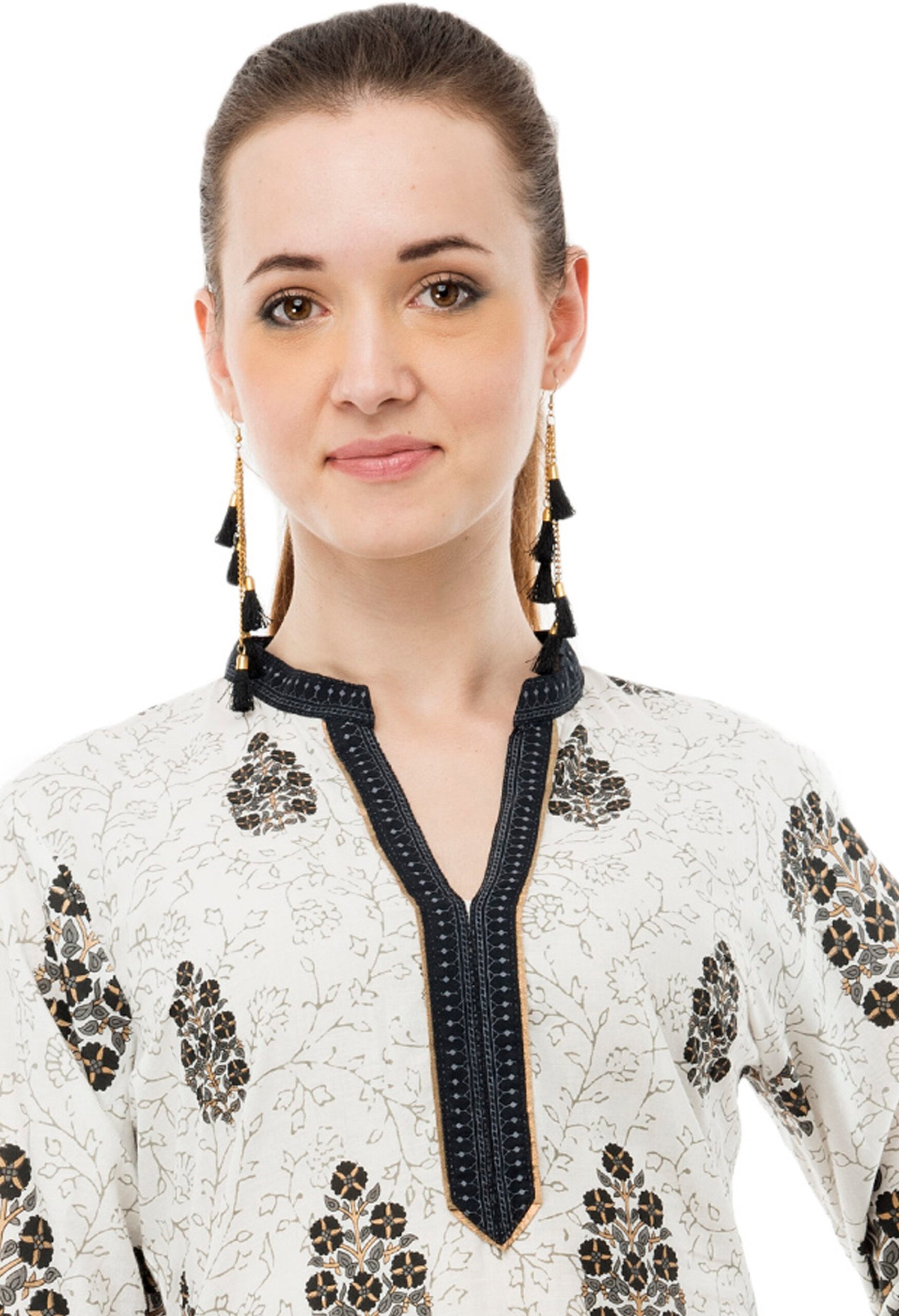 Off White 100% Cotton Printed Stylish Straight Ladies Kurta - Image 4