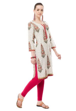 Cream Flax Printed Stylish  Straight Ladies Kurta, Kurti