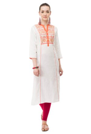 Cream Cotton Embroidred Stylish  Straight Kurta, Kurti for Women