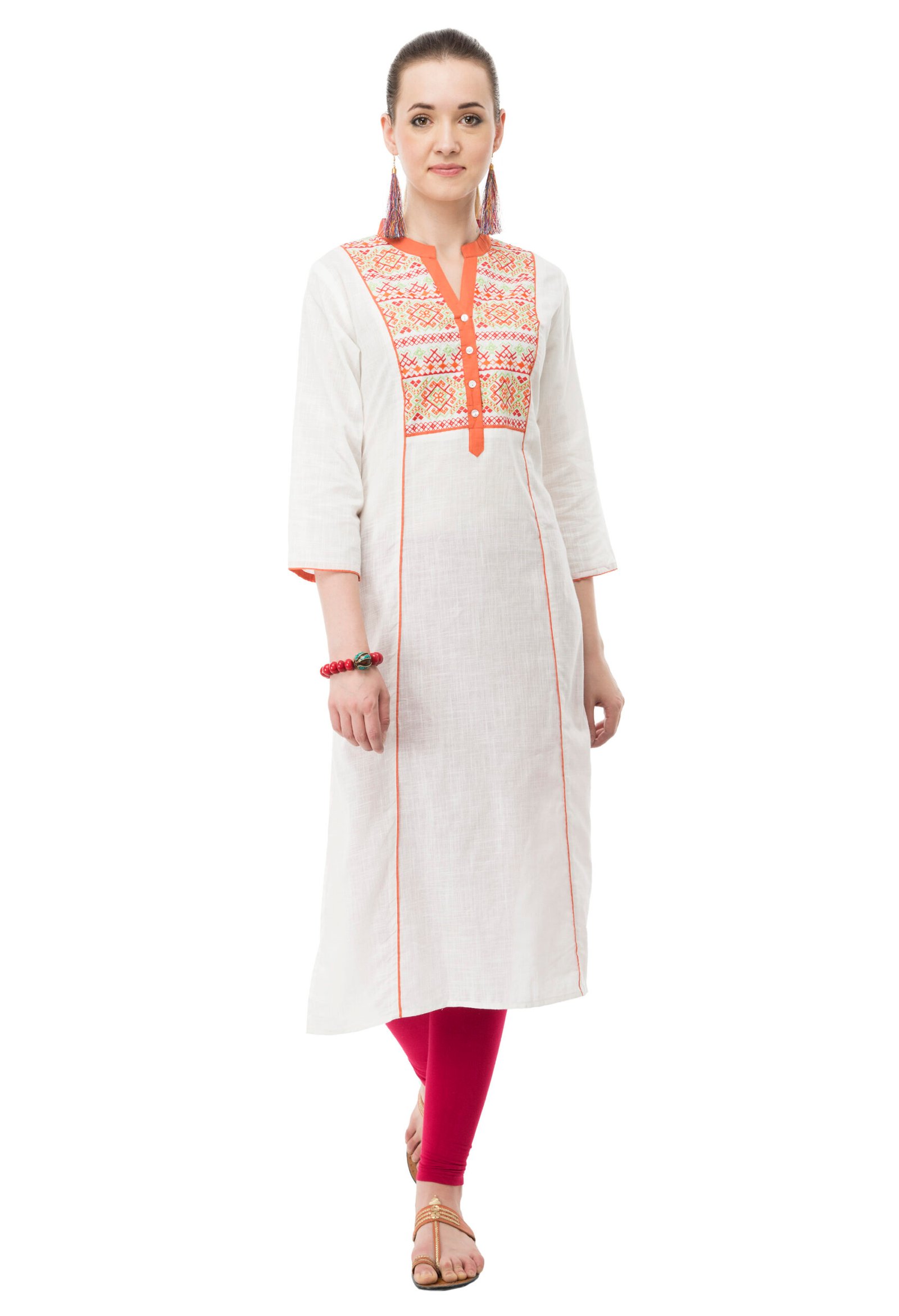 Cream Cotton Embroidred Stylish Straight Kurta, Kurti for Women