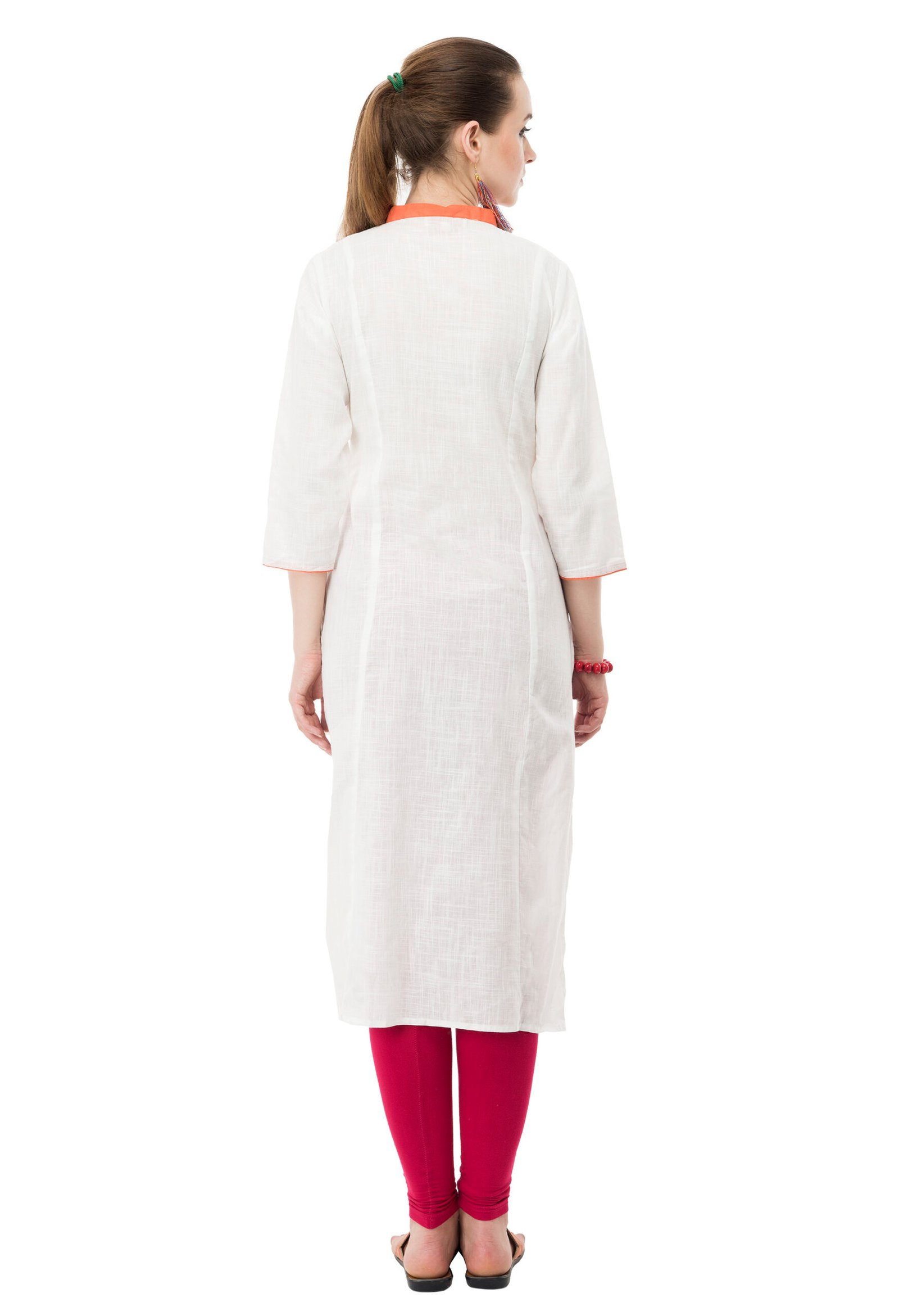 Cream Cotton Embroidred Stylish Straight Kurta, Kurti for Women - Image 2