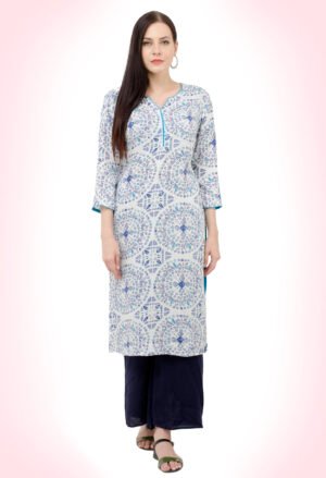 Off White Rayon Printed Stylish  Straight Kurta, Kurti for Women