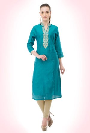 Teal Green PolySilk Embroidred Stylish  Straight Kurta, Kurti for Women