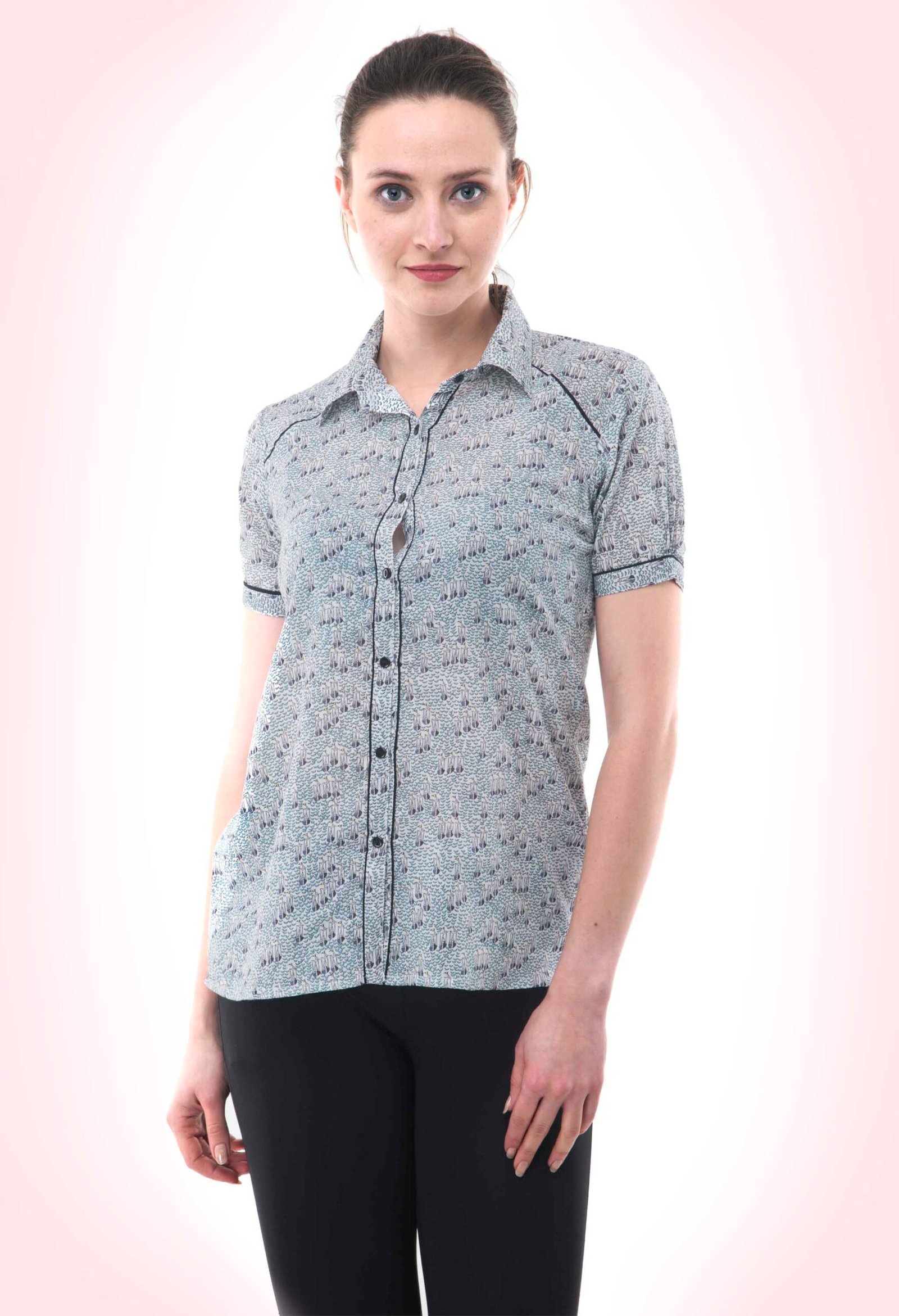 Off White Cotton Printed Stylish Shirt