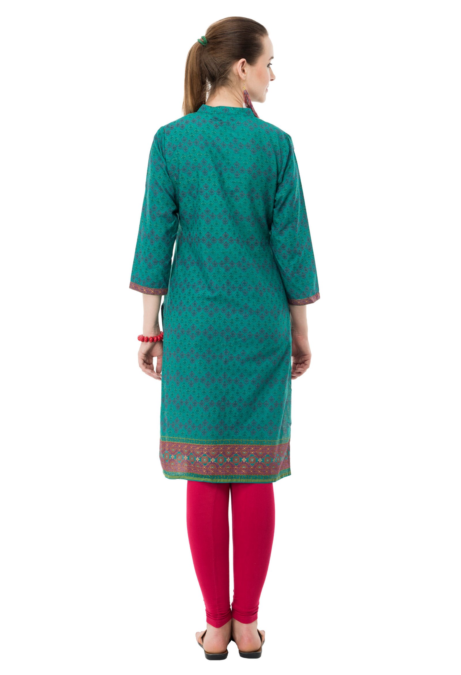 Green 100% Cotton Printed Stylish Straight Ladies Kurta, Kurti - Image 5