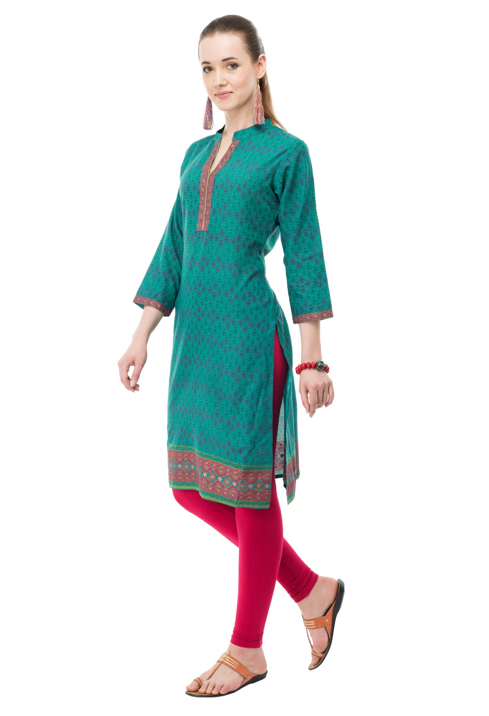Green 100% Cotton Printed Stylish Straight Ladies Kurta, Kurti - Image 4