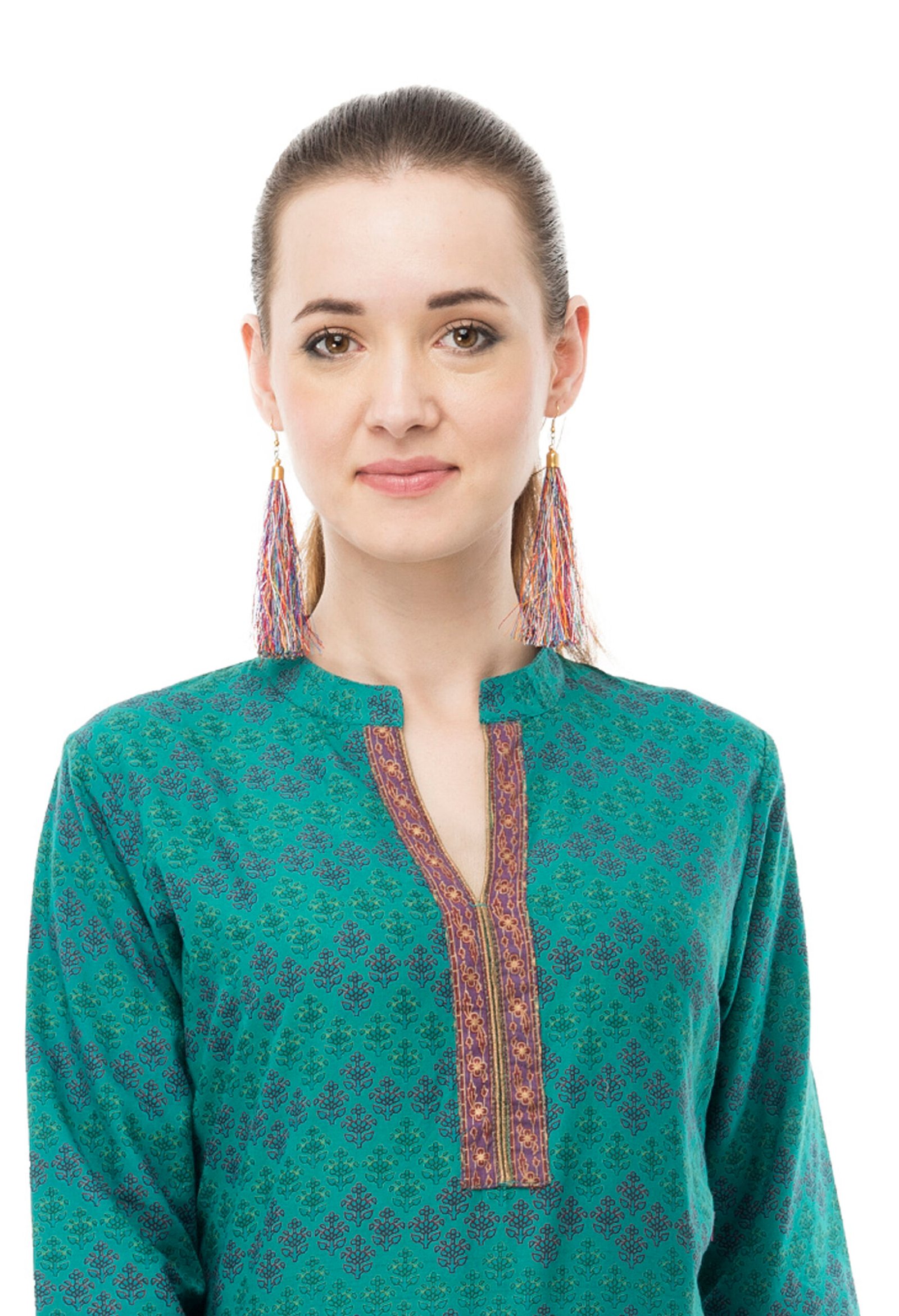 Green 100% Cotton Printed Stylish Straight Ladies Kurta, Kurti - Image 2