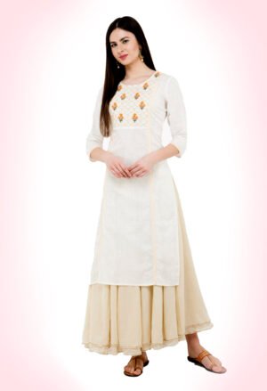 Cream Pure Cotton Embroidred Stylish  Straight Kurta, Kurti for Women