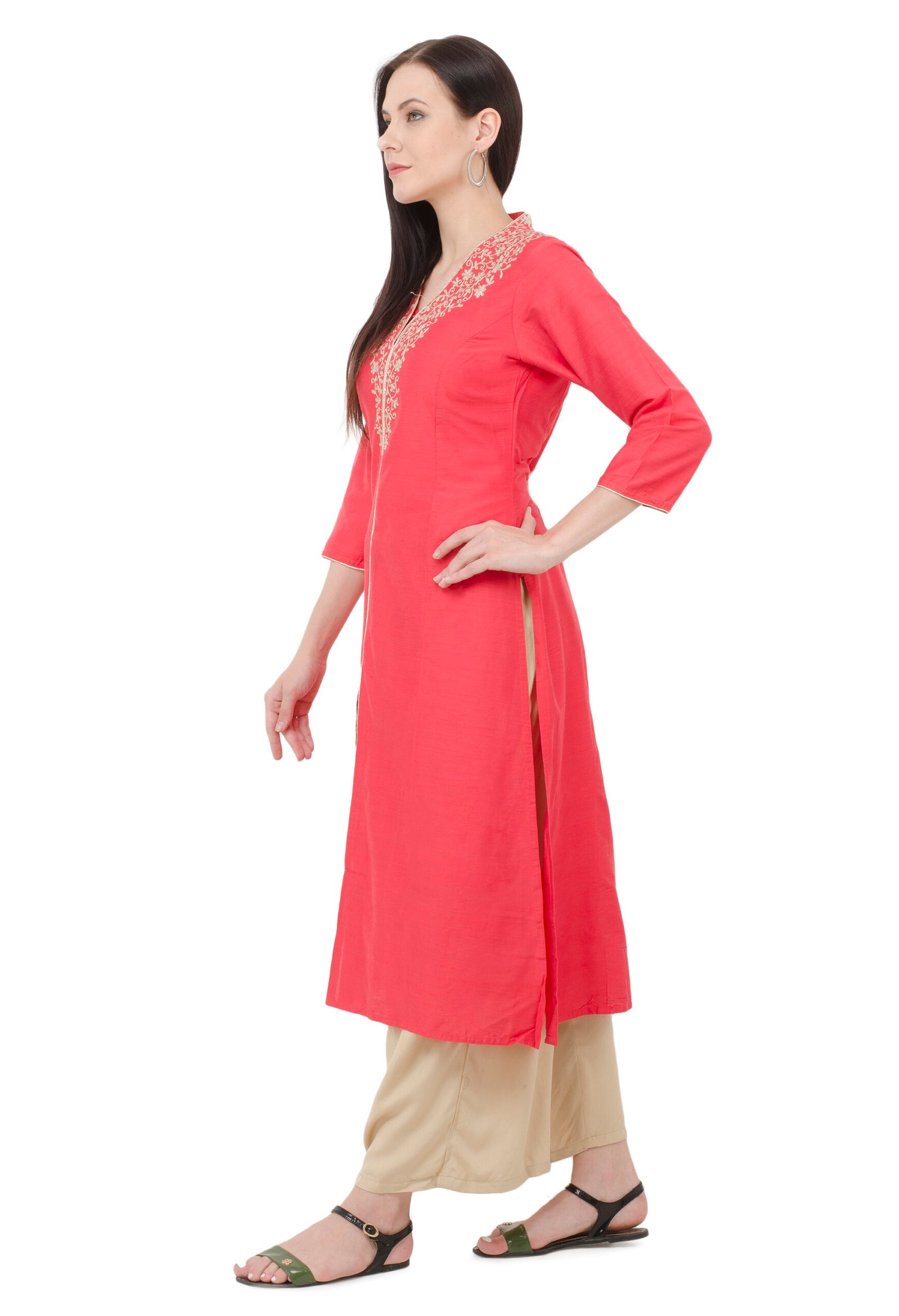 Black Poly Viscose Embroidred Stylish Straight Ladies Kurta, Kurti - Image 4