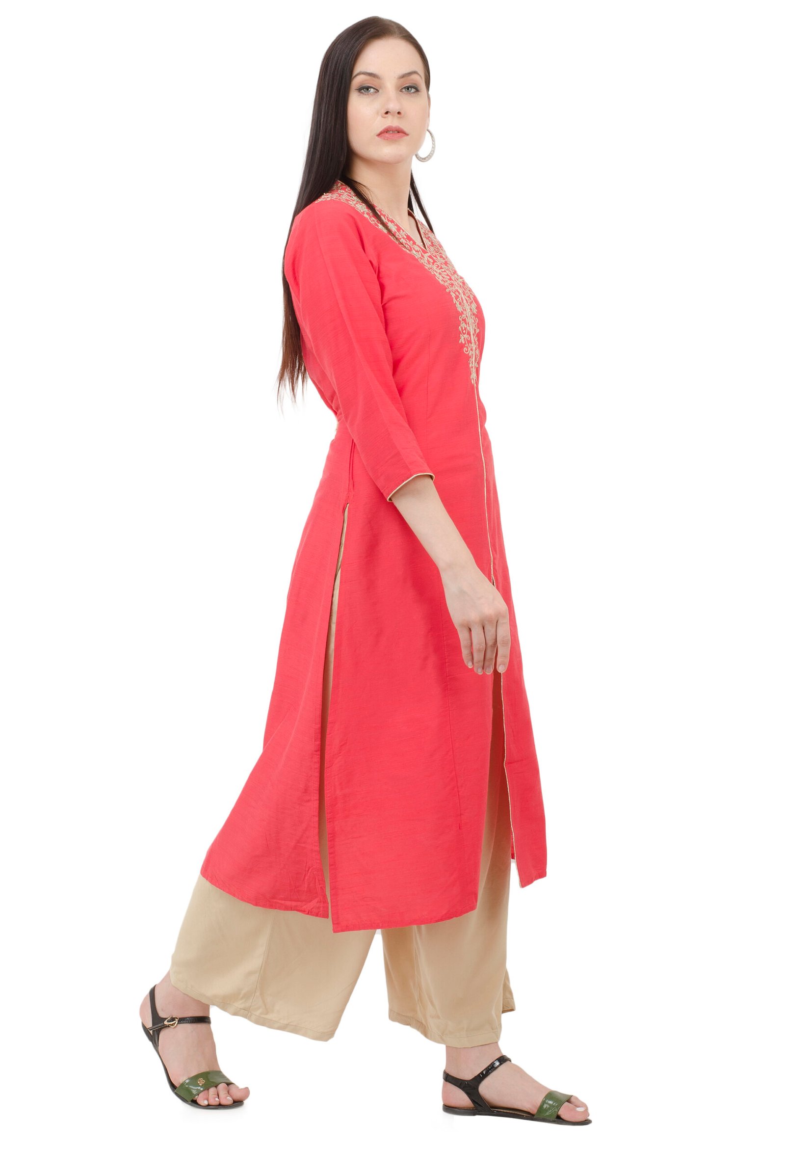 Black Poly Viscose Embroidred Stylish Straight Ladies Kurta, Kurti - Image 3