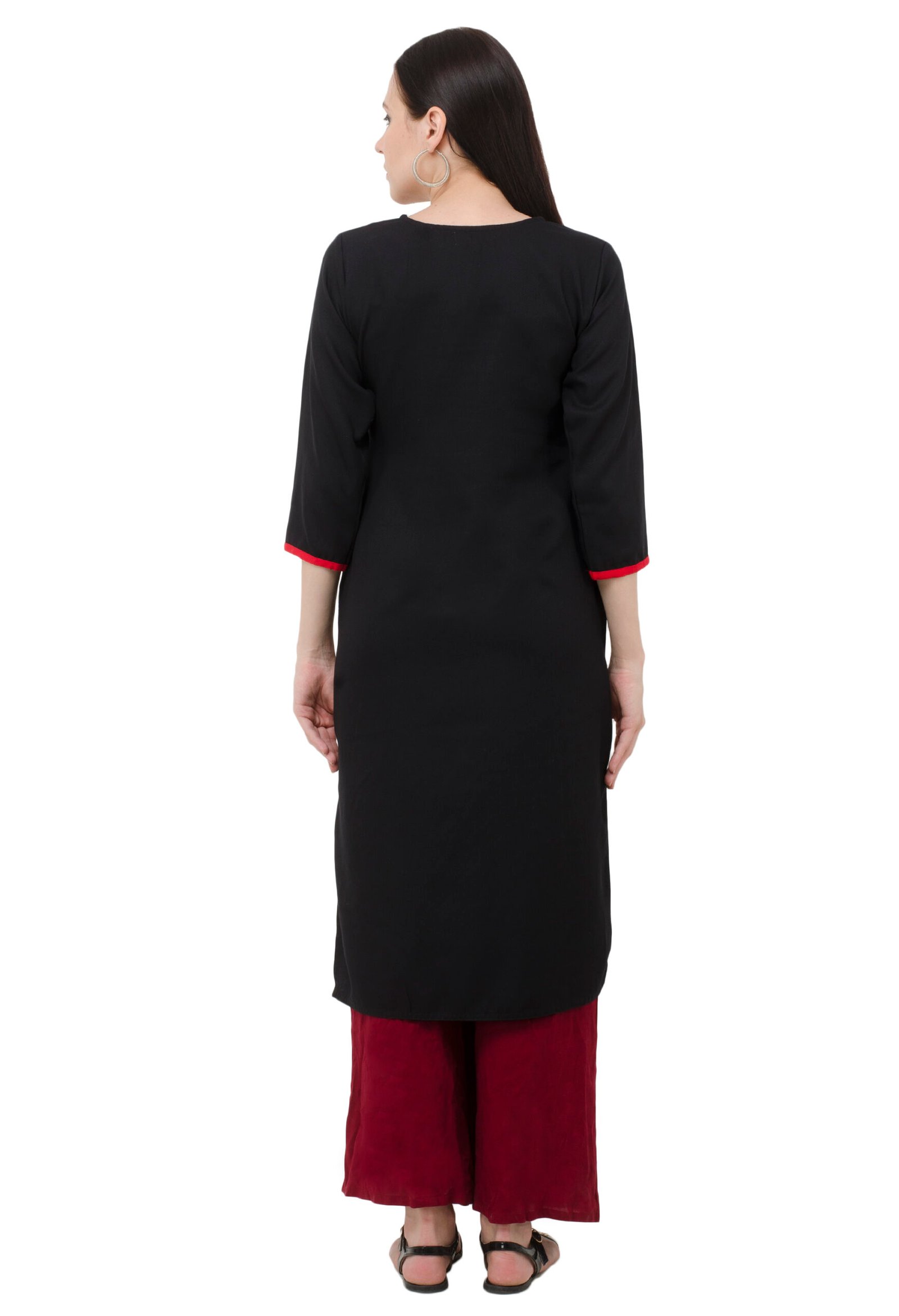 Black Poly Viscose Embroidred Stylish Straight Ladies Kurta - Image 5