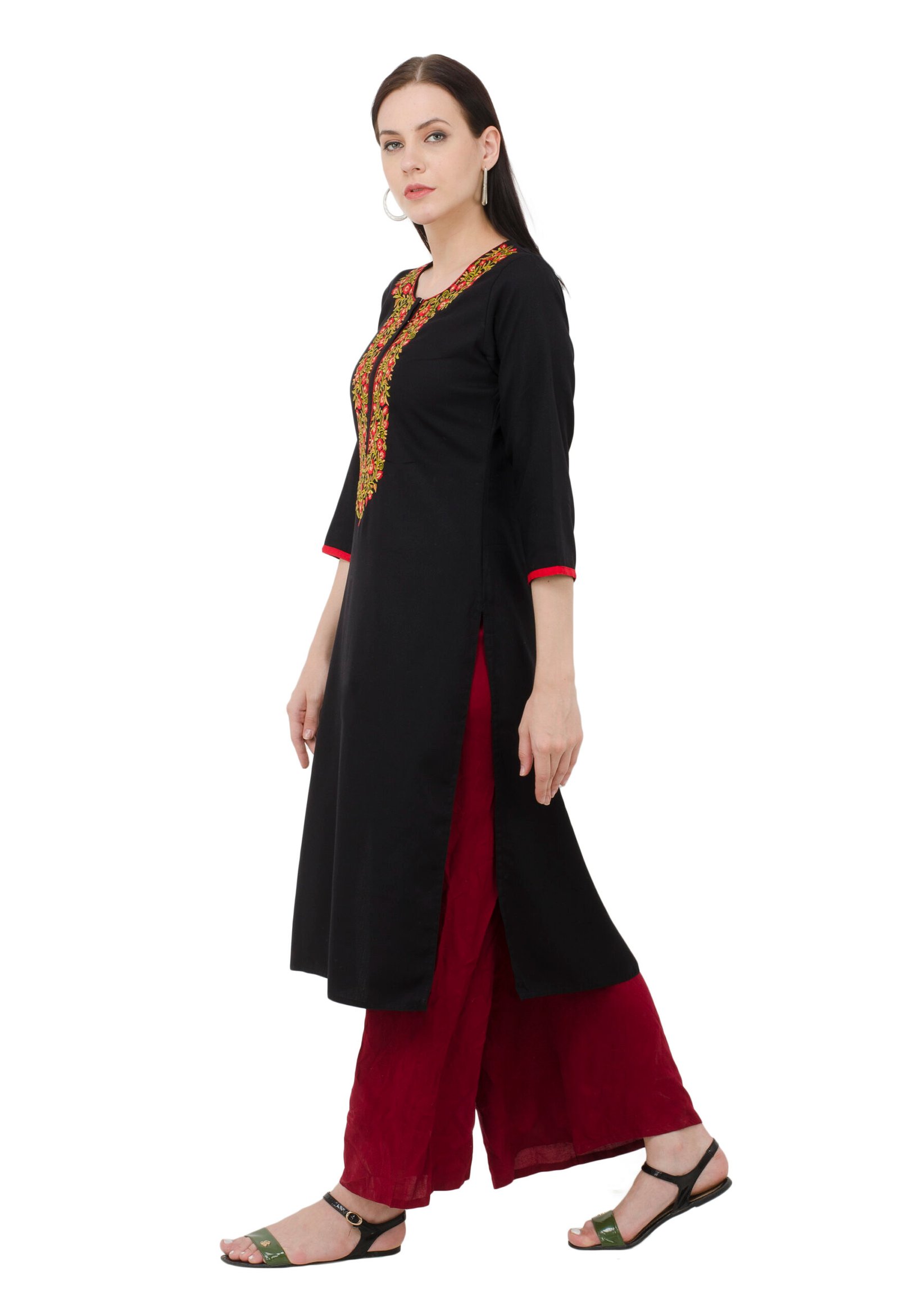 Black Poly Viscose Embroidred Stylish Straight Ladies Kurta - Image 4