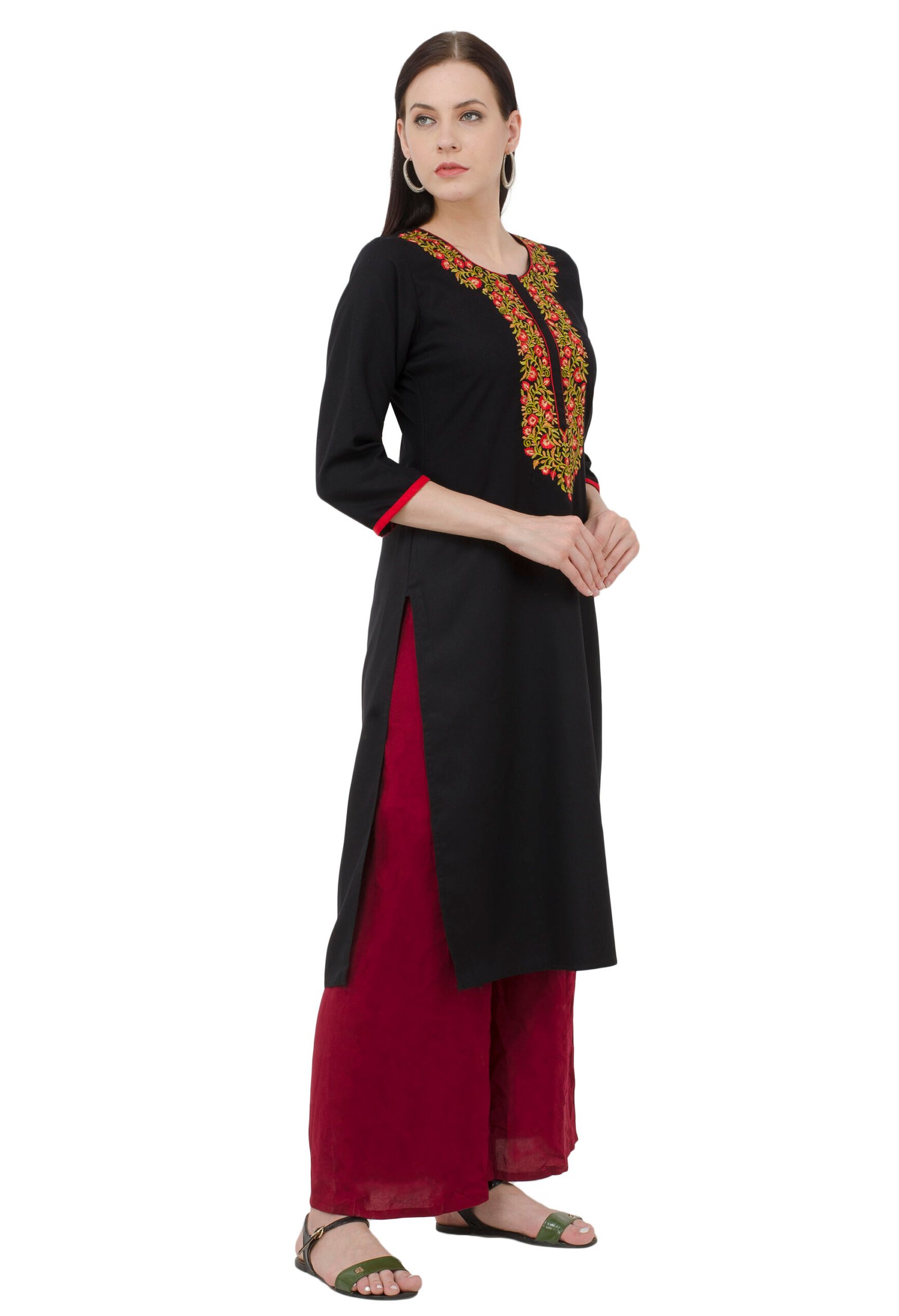 Black Poly Viscose Embroidred Stylish Straight Ladies Kurta - Image 3