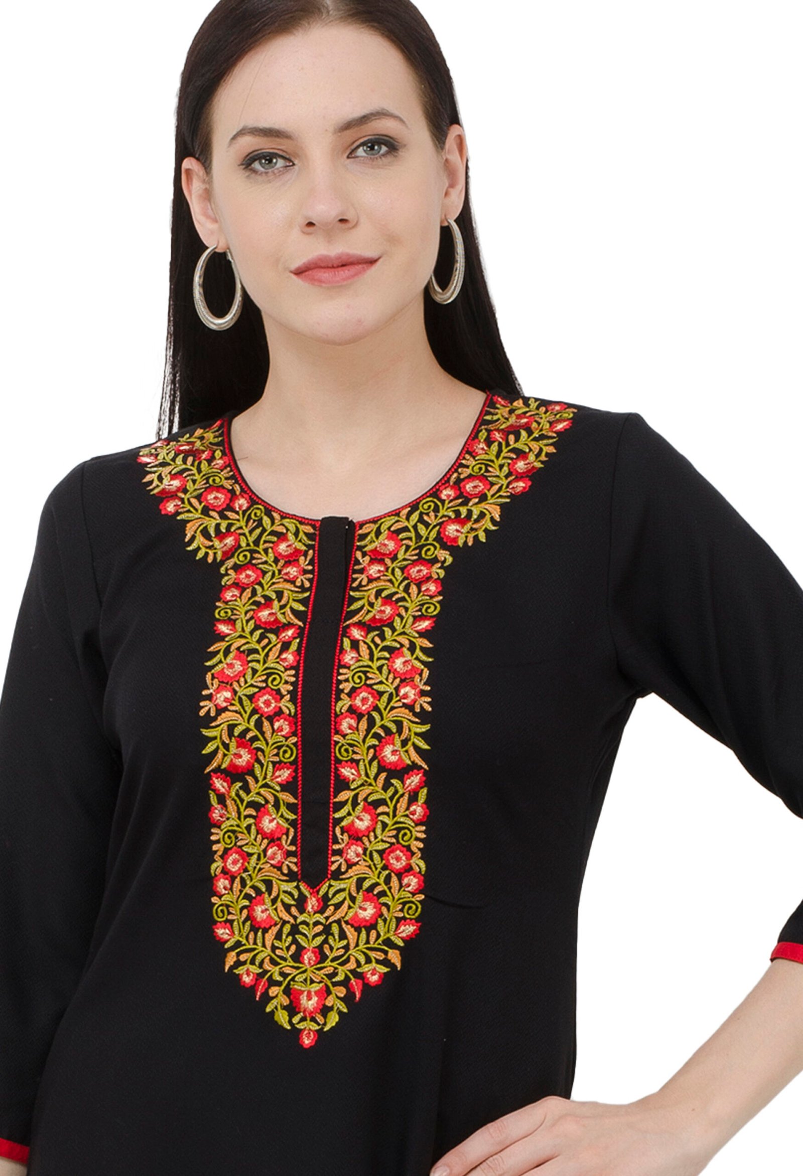 Black Poly Viscose Embroidred Stylish Straight Ladies Kurta - Image 2
