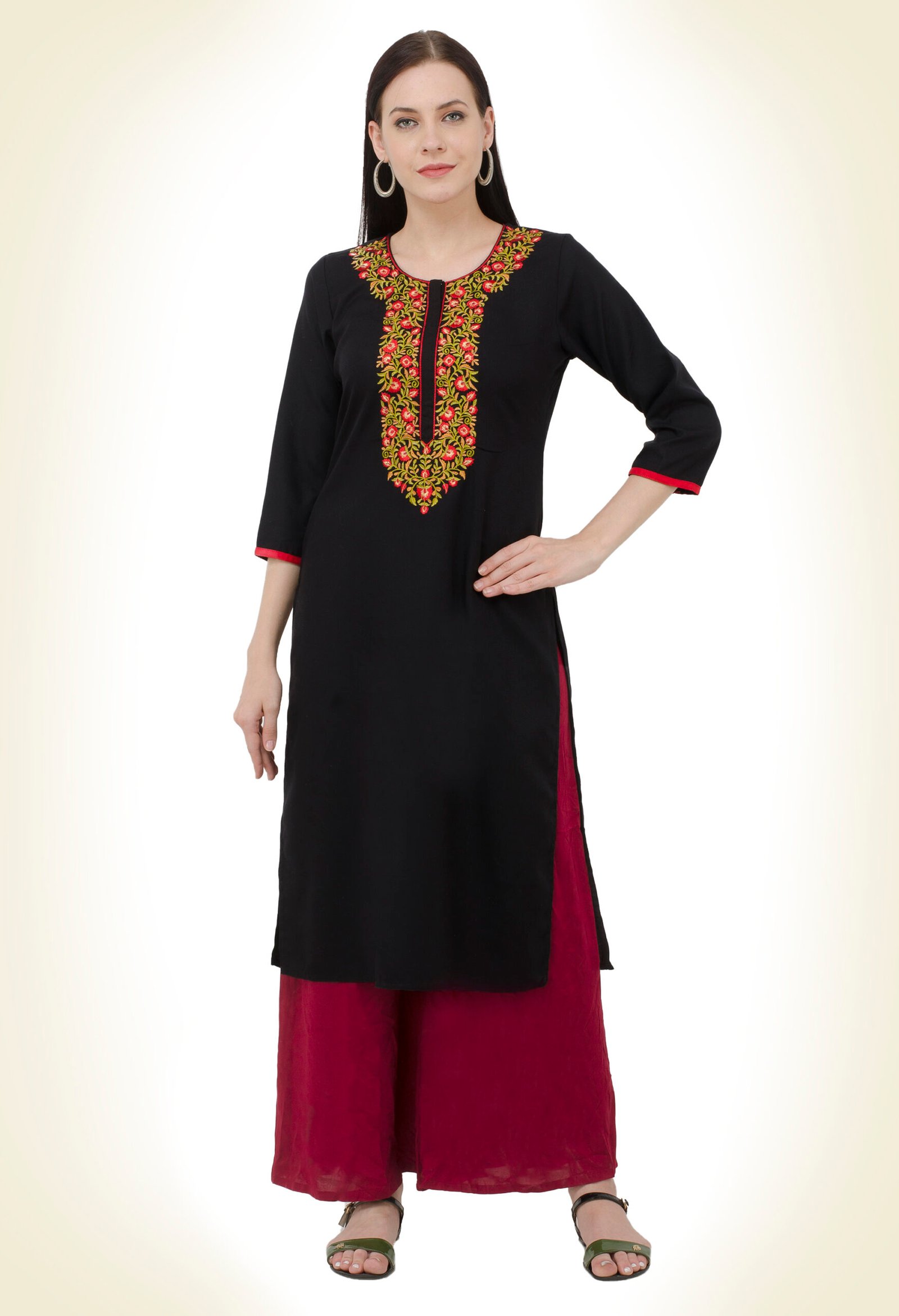 Black Poly Viscose Embroidred Stylish Straight Ladies Kurta