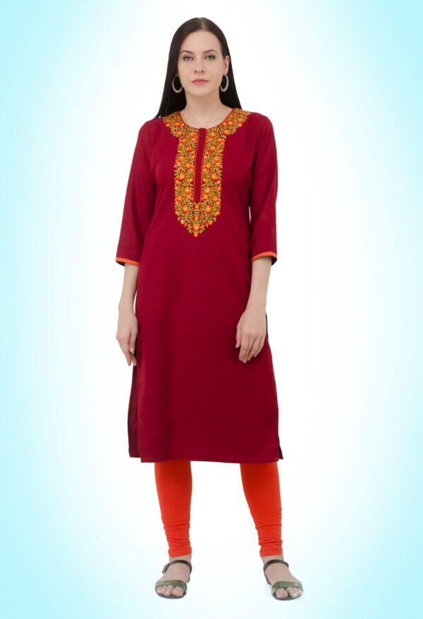 Maroon Poly Viscose Embroidred Stylish  Straight Ladies Kurta