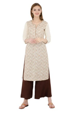 Off White Pure Cotton Embroidred Stylish  Straight Kurta, Kurti for Women