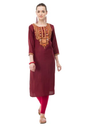 Maroon Poly Viscose Embroidred Stylish  Straight Kurta, Kurti for Women
