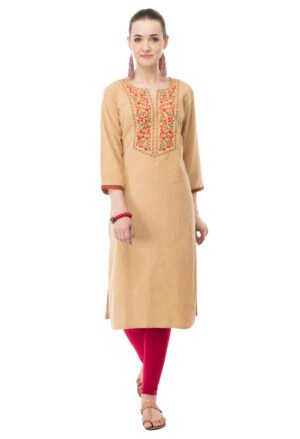 Beige Corduray Embroidred Stylish  Straight Kurta, Kurti for Women