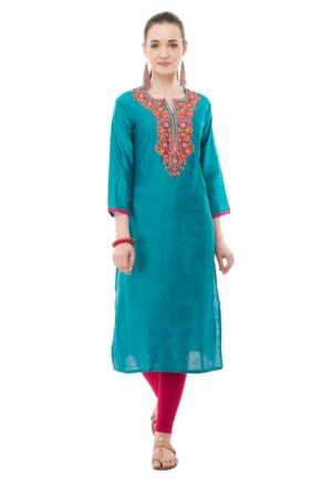 Teal Green PolySilk Embroidred Stylish  Straight Kurta, Kurti for Women
