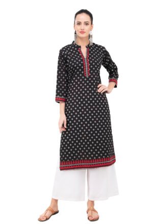 Black Pure Cotton Printed Stylish  Straight Kurta, Kurti for Women