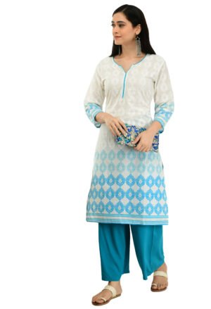 white Cotton Printed Stylish  Straight Ladies Kurta, Kurti