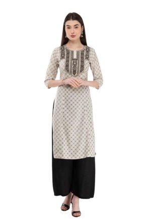 Off White Cotton Embroidred Stylish  Straight Kurta, Kurti for Women