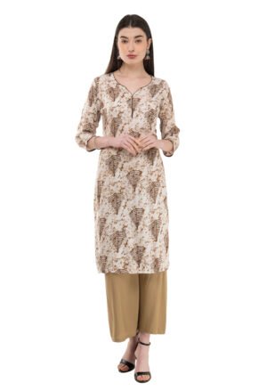 Off White Pure Cotton Printed Stylish  Straight Ladies Kurta, Kurti