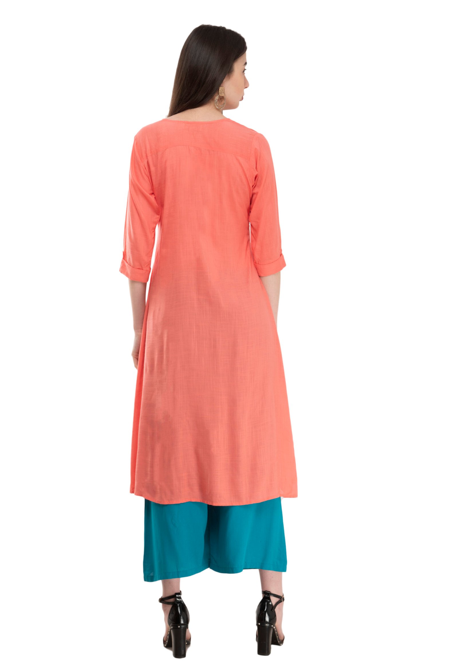 Coral Cotton Embroidred Stylish Straight Kurta, Kurti for Women - Image 5