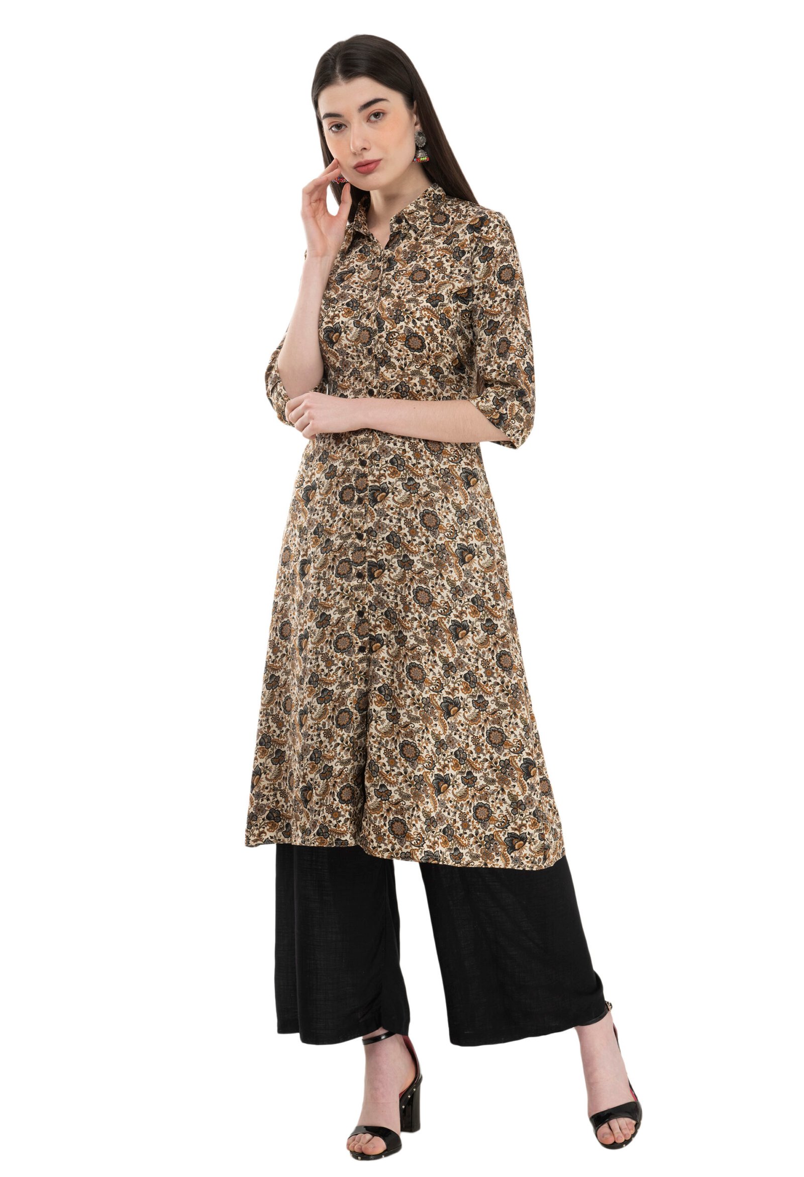 Blue 100% Cotton Printed Stylish Straight Kurta, Kurti for Women - Image 4