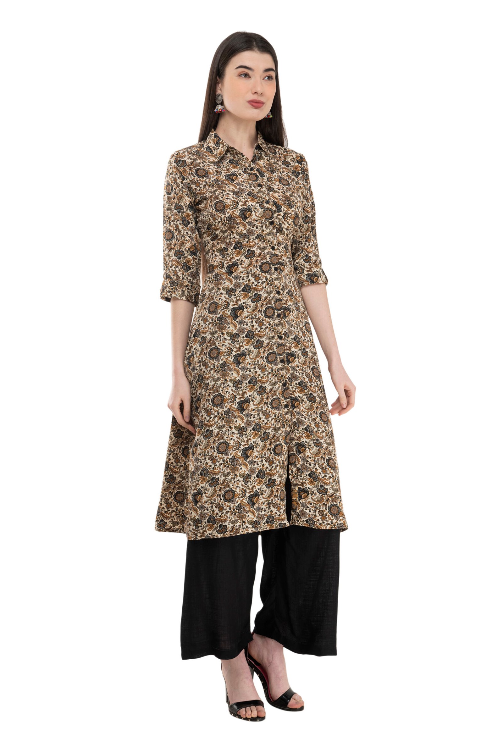 Blue 100% Cotton Printed Stylish Straight Kurta, Kurti for Women - Image 3