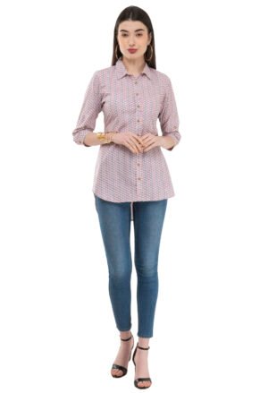 Off White Pure Cotton Printed Stylish  Ladies Shirt