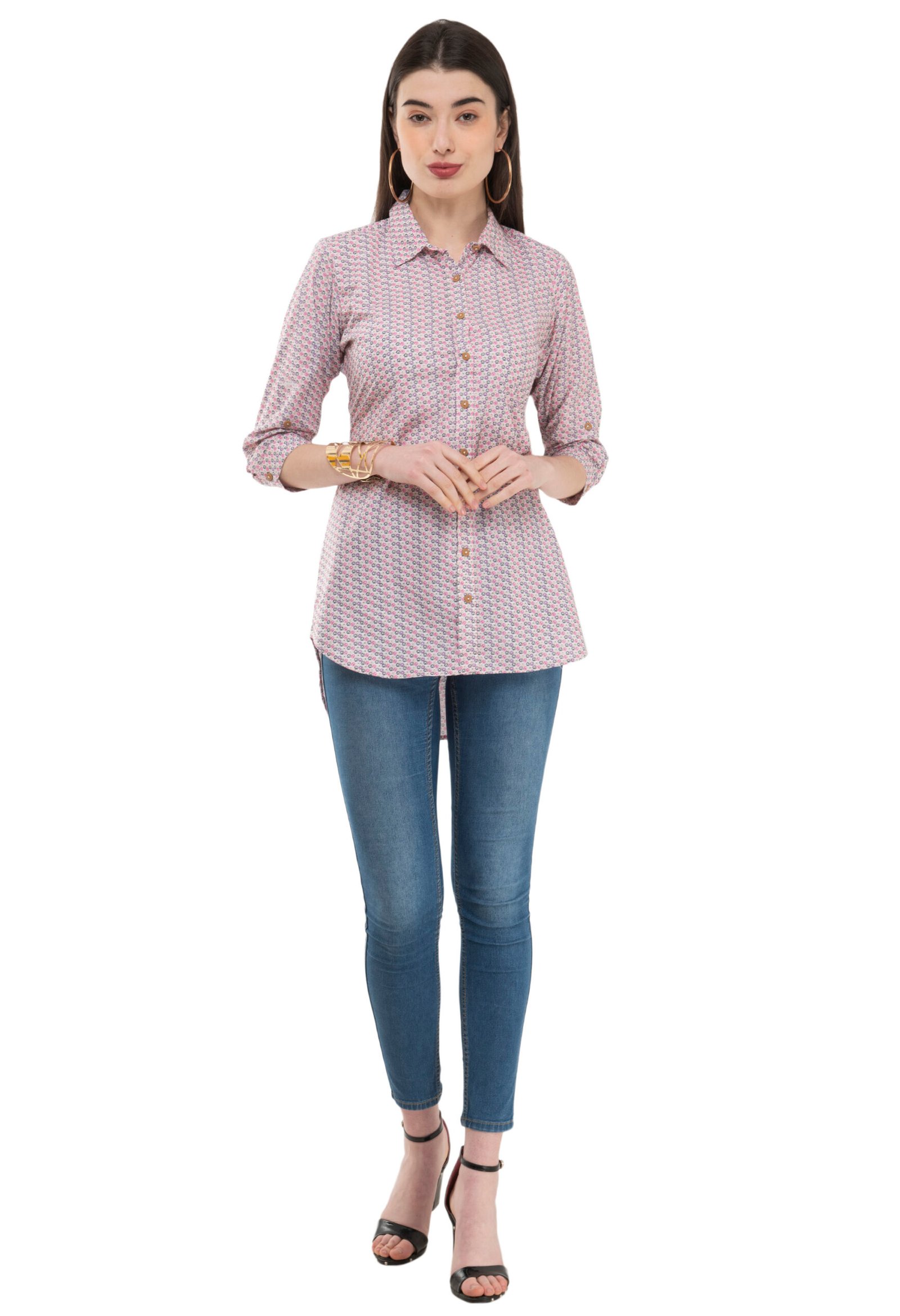 Off White Pure Cotton Printed Stylish Ladies Shirt