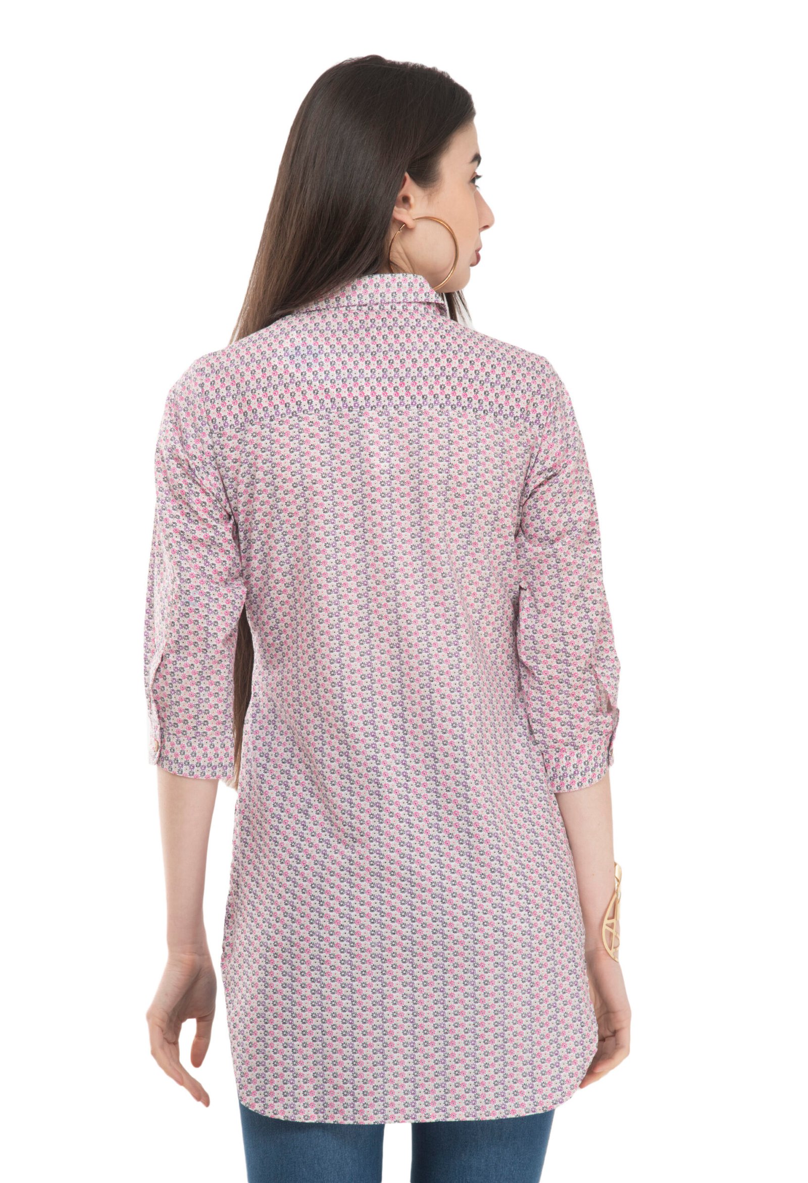 Off White Pure Cotton Printed Stylish Ladies Shirt - Image 5