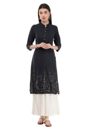 Black Rayon Printed Stylish  Straight Ladies Kurta, Kurti