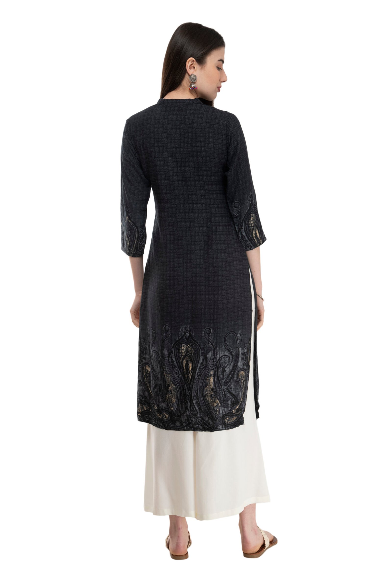 Black Rayon Printed Stylish Straight Ladies Kurta, Kurti - Image 2
