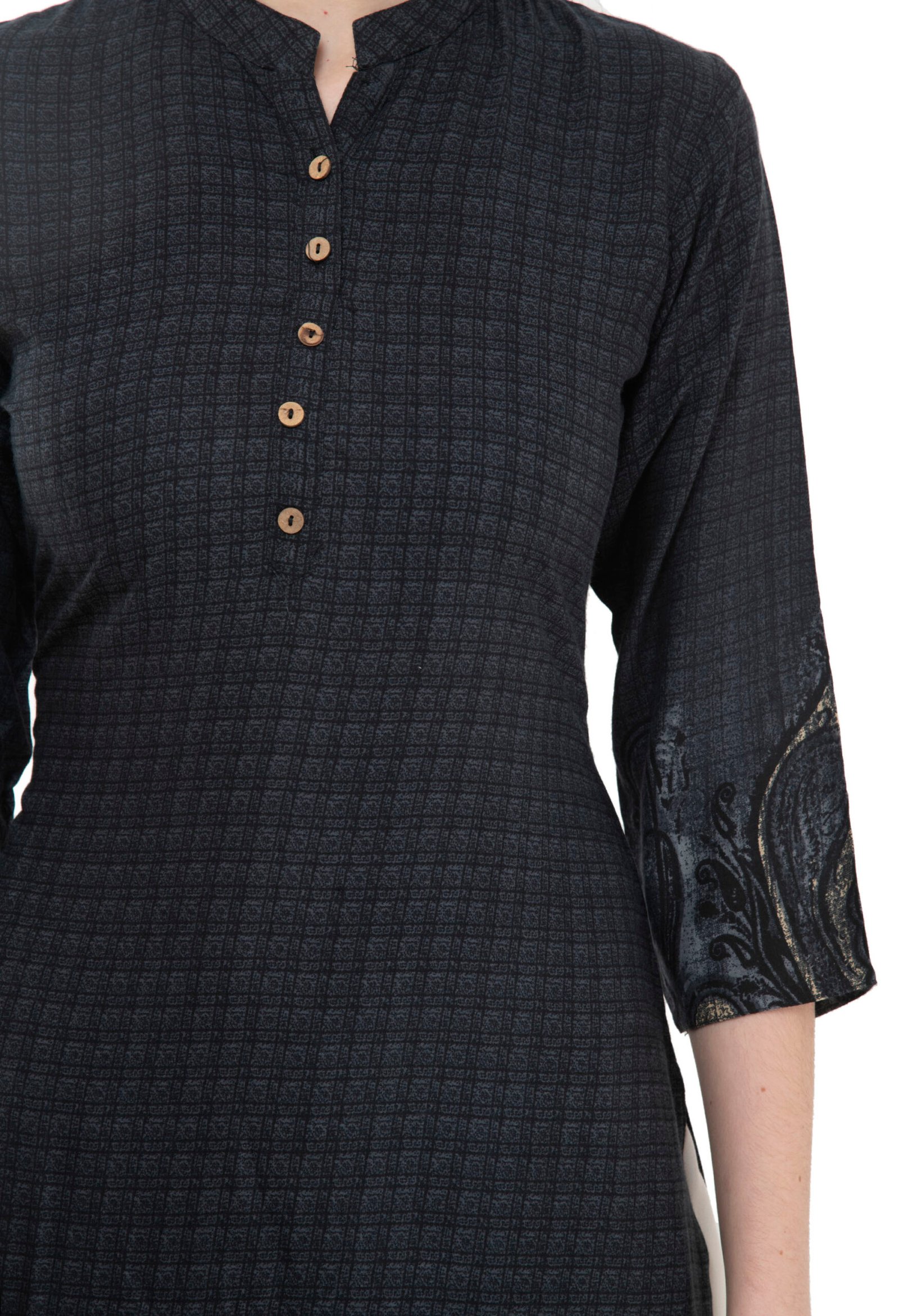 Black Rayon Printed Stylish Straight Ladies Kurta, Kurti - Image 5
