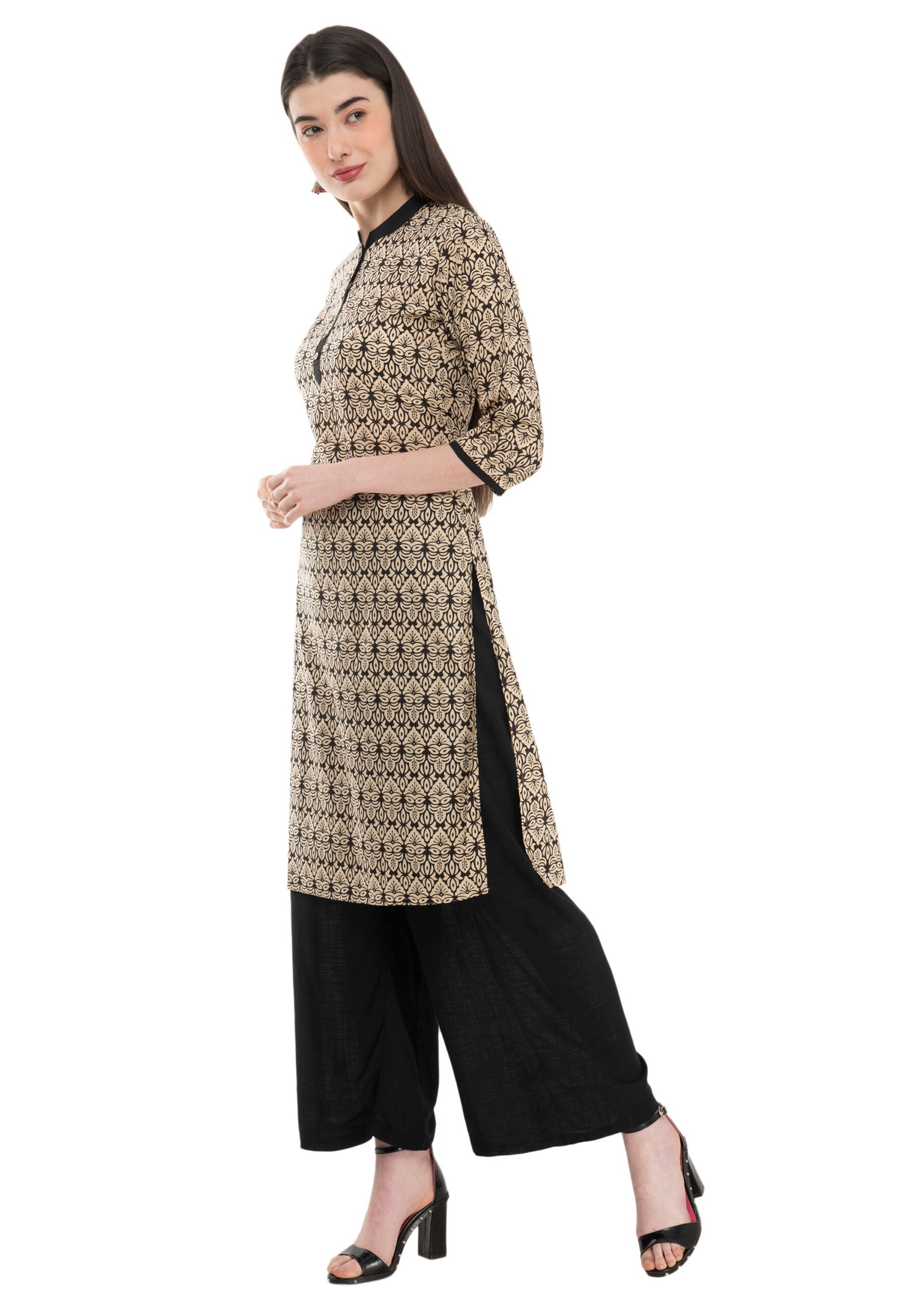 Black 100% Cotton Printed Stylish Straight Kurta, Kurti for Women - Image 4