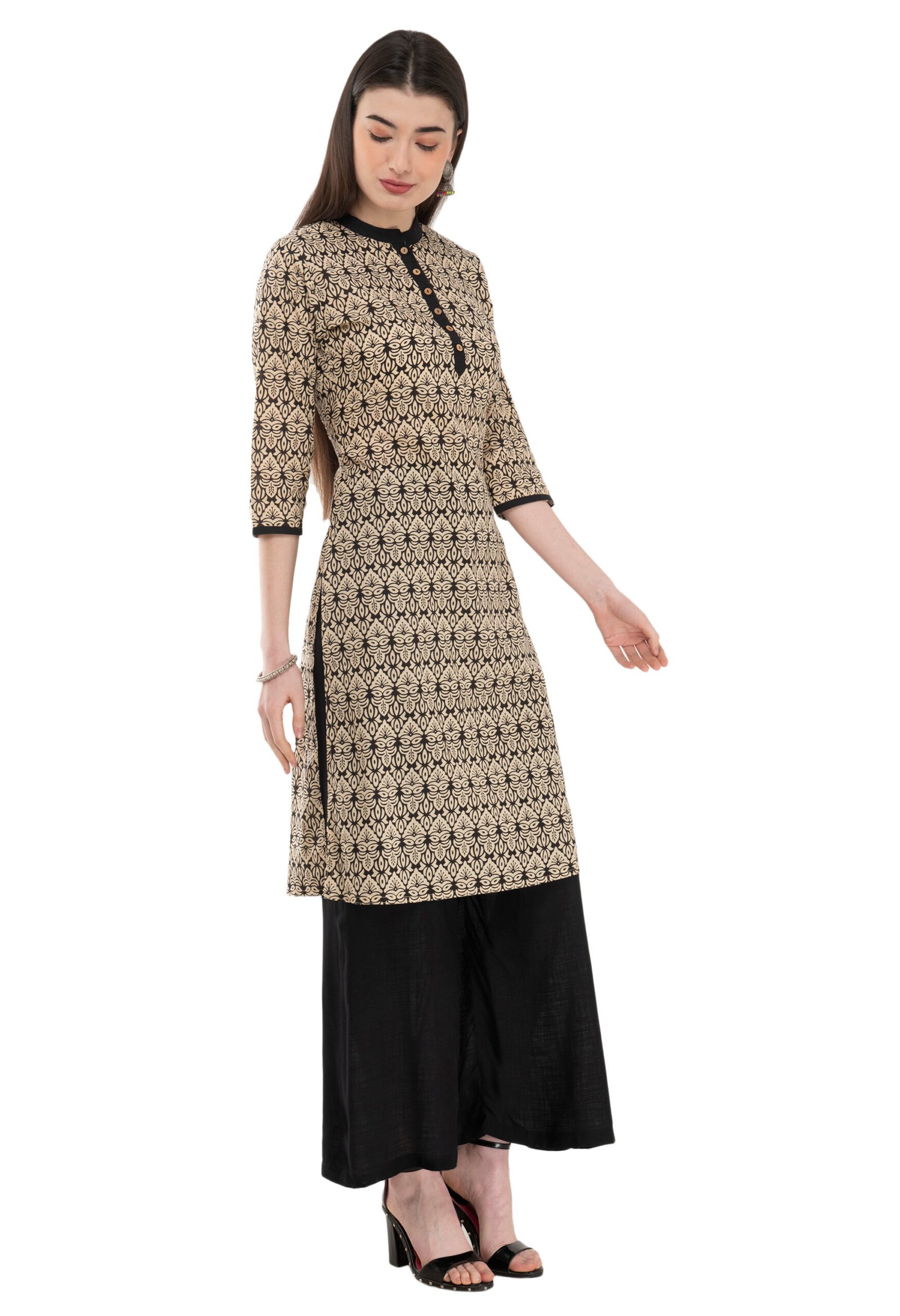 Black 100% Cotton Printed Stylish Straight Kurta, Kurti for Women - Image 3
