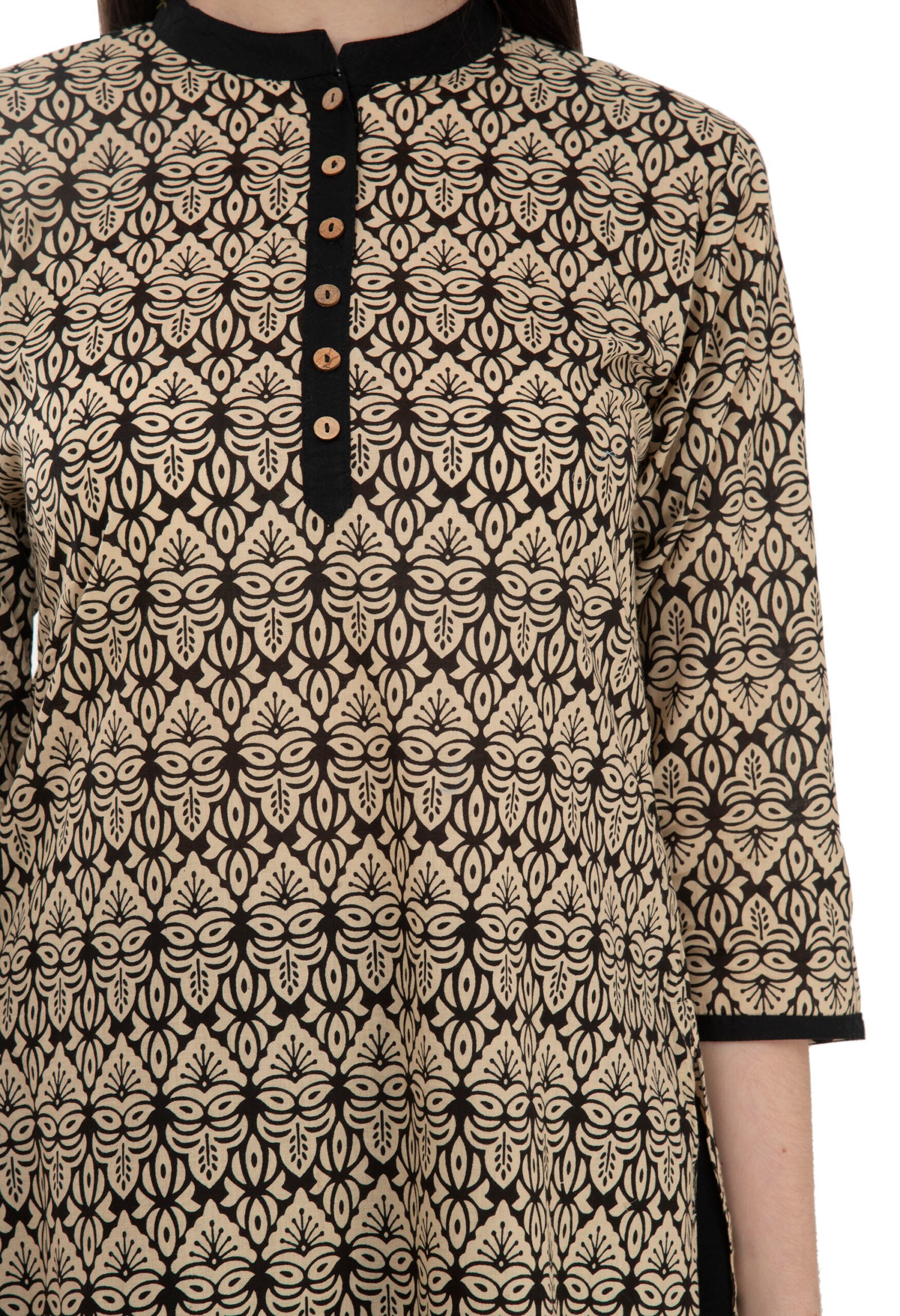 Black 100% Cotton Printed Stylish Straight Kurta, Kurti for Women - Image 2
